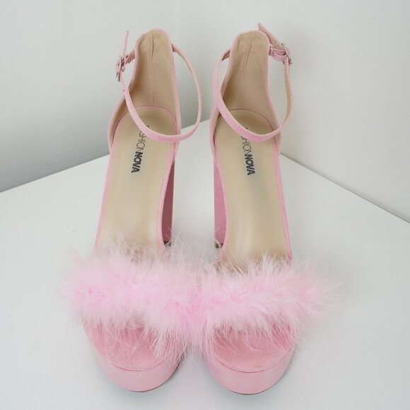 Pink Feather Block Heels – Size 9 - Picture 2 of 6